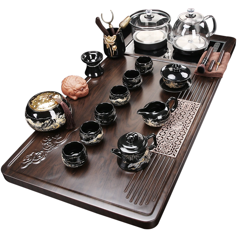 功夫茶具套装家用陶瓷泡茶盘不带电磁炉整套小型茶台排水式茶海杯-Taobao