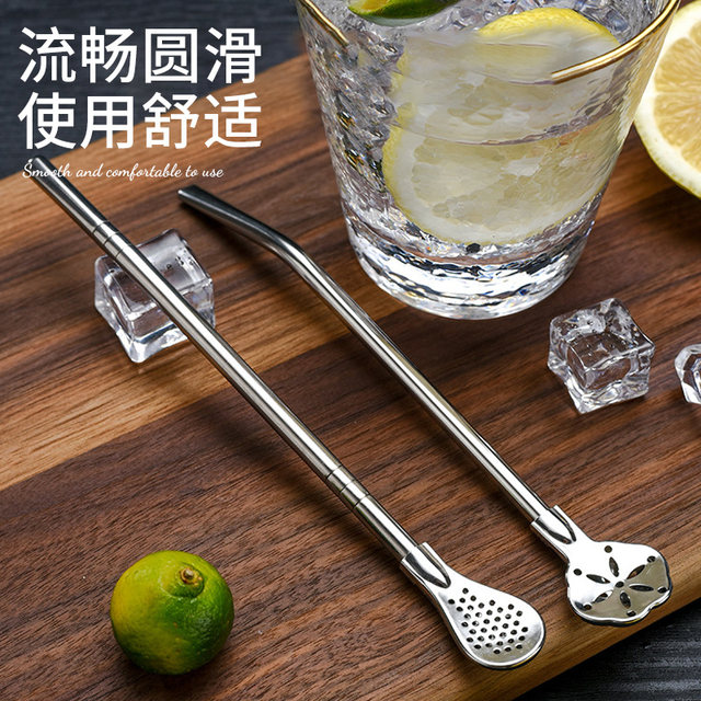 Extended straw spoon 304 stainless steel milk tea mixing and filtering ...