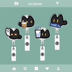 Cute Little Black Cat Worker Retractable Badge Holder, Expandable Id Card Clip for Students, Work Badges, Doctors, Nurses, Birthday Gift
