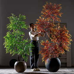 Artificial Green Plant, Nandina Bamboo, High-End Light Luxury Living Room Indoor Potted Plant, Large Floor-Standing Ornament, Fake Plant Decoration and Landscaping