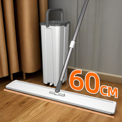 Extra-Large Commercial Mop for Large Areas, Hands-Free Washing with Bucket, 60cm Flat Mop for Office Use