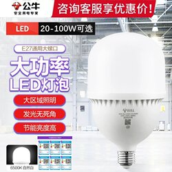 Bull Led Bulb E27 Screw Base Energy-Saving Lamp for Home Use, Ultra-Bright Lighting, Cylindrical Lamp 100W Factory High-Power Strong Light