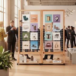 Solid Wood Grid Display Rack for Screen Partition, Kindergarten Artwork Display Rack, Movable Decorative Grid for Art Area