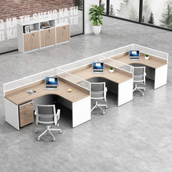 Staff Office Desk and Chair Set, Simple and Modern, for Four to Six People, Office Staff Workstation with Curved Screen Partition, Cubicle, Finance Desk