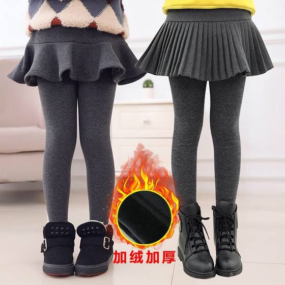 
Girls' fake two-piece leggings, velvet and thickened autumn and winter outer wear, western-style slim fit and versatile ruffled pleated pants