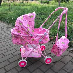 Children's Toy Stroller for Girls, Pretend Play Toy with Doll, Iron Folding Baby Stroller