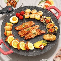 Electric Grill Pan for Home Use, Low Smoke, Non-Stick, Indoor Korean-Style Multifunctional Electric Barbecue Grill Rack, Frying Pan, Barbecue Pot