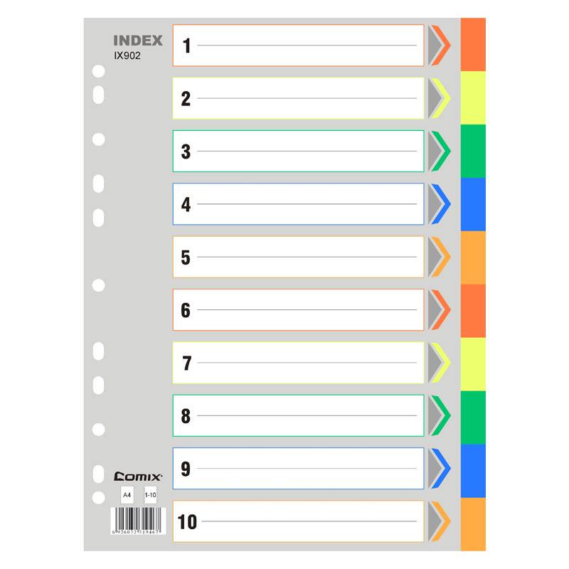 QIXIN 10페이지 분류 색인 용지 보관 폴더 루스리프 페이지 매김 용지 A4 컬러 플라스틱 카탈로그 용지 색인 구분선 10장-
