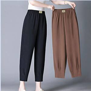 
Ice silk cropped pants for women in summer new versatile high waist slim drooping middle-aged mother thin casual Harem pants