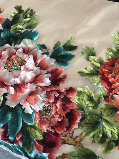 カスタマイズされた蘇州刺繍両面機械刺繍ガーゼ塗装スクリーン