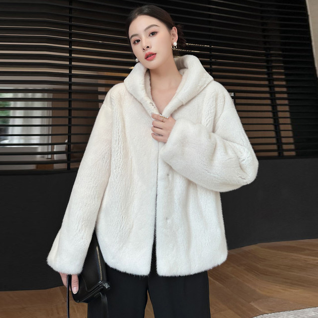 2024 imported purple gold short velvet mink hooded fur coat mink short ...