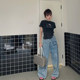 Skipsmile2025 new cartoon hello Kitty pattern printed short gray casual short-sleeved T-shirt

