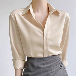 Acetate Satin Shirt for Women, Spring and Autumn 2026 New Style, Petite Long-Sleeved Shirt, Professional French-Style High-End Top