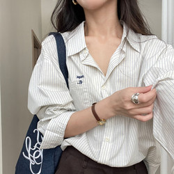 White Striped Shirt for Women, Suitable for Layering in Spring and Autumn, Loose Fit for Petite Figures, Casual Shirt, Professional Commuting Long-Sleeve Top