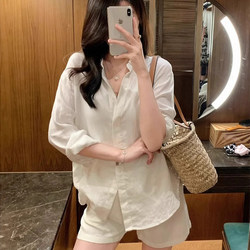 White Cotton and Linen Sun Protection Shirt for Women, Spring, Autumn and Summer, Petite, Loose, Casual Linen Shirt, Cardigan, Long-Sleeved Top