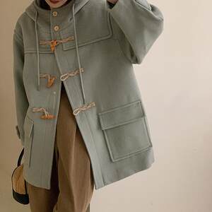 
Students of the same level all-Australian wool sewn hooded college style coat short oversize 014