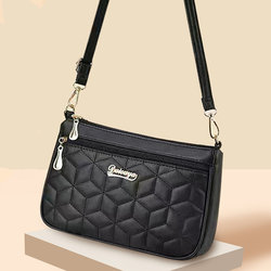 Genuine Leather Texture Women's Bag, Fashionable Middle-Aged Mom Bag, Multi-Layer Large Capacity Shoulder Bag, Mother-In-Law Shopping Bag, Crossbody Small Square Bag