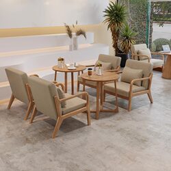Solid Wood Leisure Cafe, Milk Tea Shop, Guesthouse Rest Area Tables and Chairs, Booth Seating, Commercial Negotiation and Reception Sofa Set