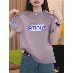 New Stylish Short-Sleeved Pure Cotton T-Shirt for Women, Round Neck, Versatile, Summer Trendy Letter Print Fashion ins Plus Size Top
