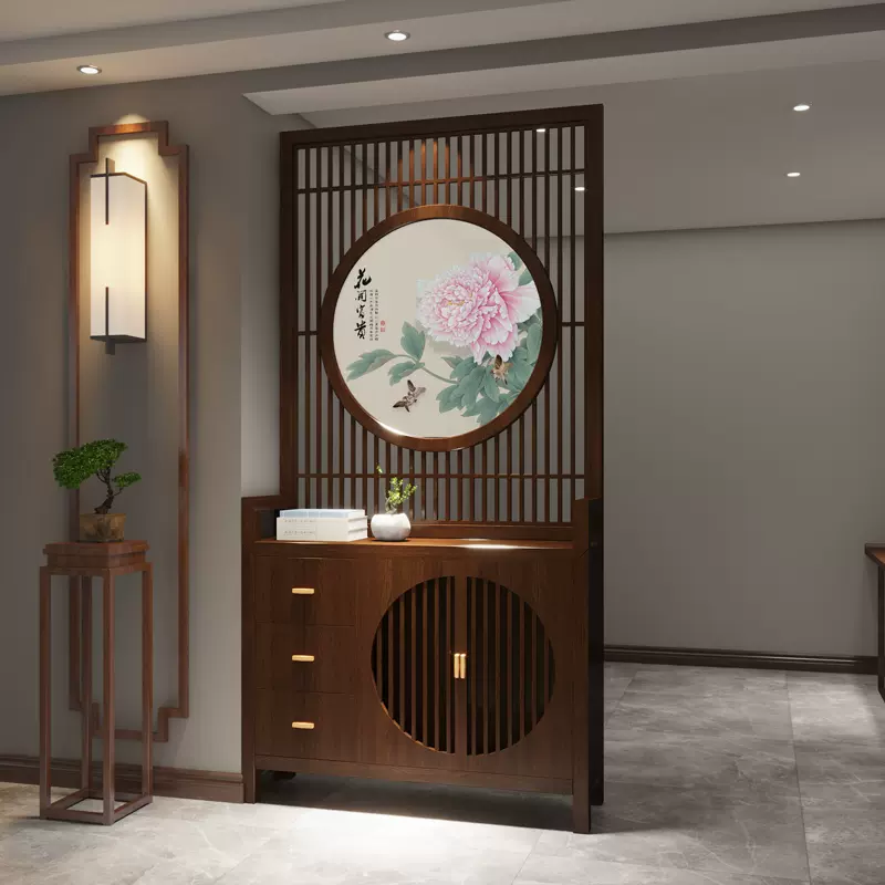 实木屏风隔断客厅玄关柜家用入户正对大门遮挡2025新款置物架格栅