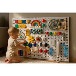 Toy Organizer Busy Board Pegboard Fence for Infants and Toddlers, International Montessori Baby Early Education Cognitive Storage Rack