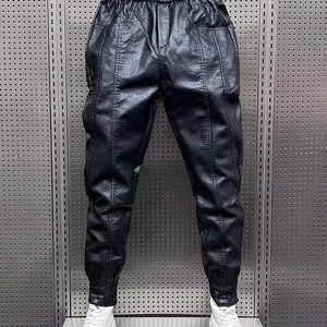 
Autumn and winter takeaway mobile phone car weatherproof PU leather pants plus velvet thickened warm men's small feet casual trousers