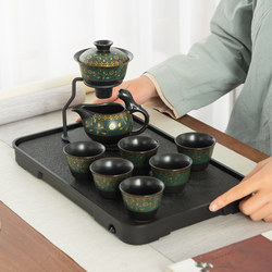 Light Luxury Ceramic Semi-Automatic Tea Set for Office and Home Use, High Aesthetic Value, Heat-Resistant Kung Fu Tea Cups, Tea Tray, and Teapot