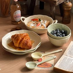 ins Wind Dishes and Chopsticks Set Household Tableware for One or Two People New High-Value Plate Ceramic Double-Ear Instant Noodle Bowl