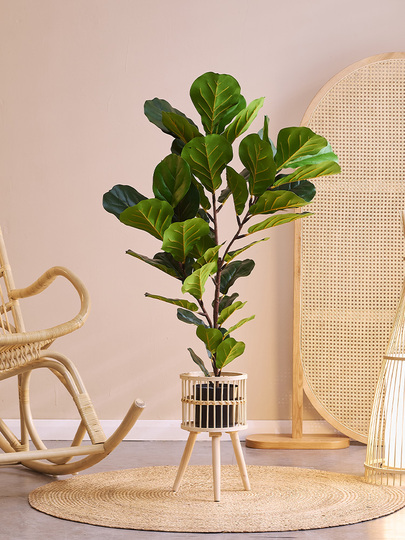 Albero Di Fico A Foglia Di Violino Falso 1,8 M GarveeHome - Pianta Artificiale Con 42 Foglie, Vaso In Cemento Bianco Incluso