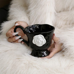 Camellia High-Quality Embossed French-Style Creative Breakfast Milk Cup Ceramic Water Cup Coffee Cup Mug