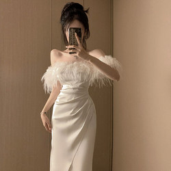 French-Style Elegant Lady's Evening Gown, High-End Slim-Fit One-Shoulder Fishtail Dress, New Spring and Winter Style