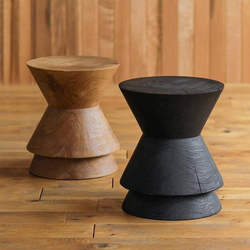 Round Wood Dock Side Table Sofa Solid Wood Coffee Table Carbonized Wood Stool Wabi-Sabi Style Tea Table Teak Color