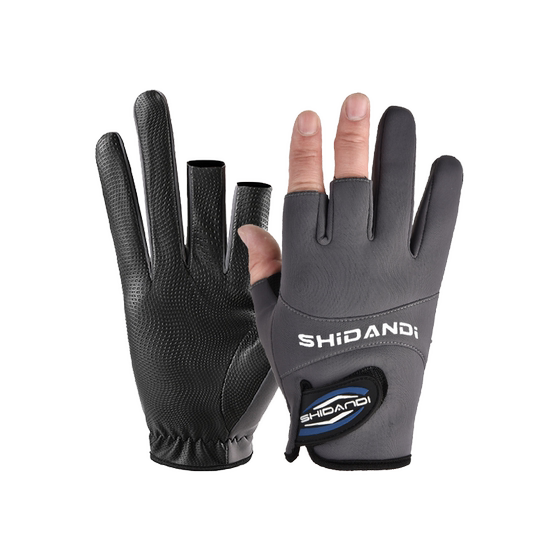 Winter fishing gloves for Luya special waterproof and puncture-proof plus velvet cold winter ice fishing for men exposed three-finger gloves
