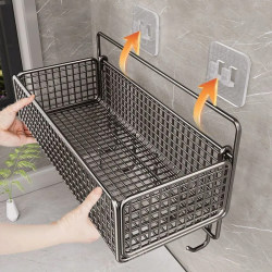 Wall-Mounted Storage Rack, No-Drill Installation, Bathroom Toilet Storage, Kitchen Wall-Mounted Rack, Thickened and Reinforced Hanging Basket