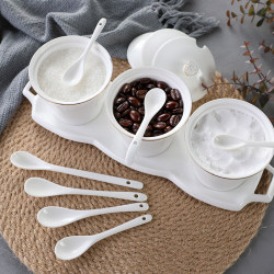 Ceramic coffee spoon household dessert feeding spoon with long handle