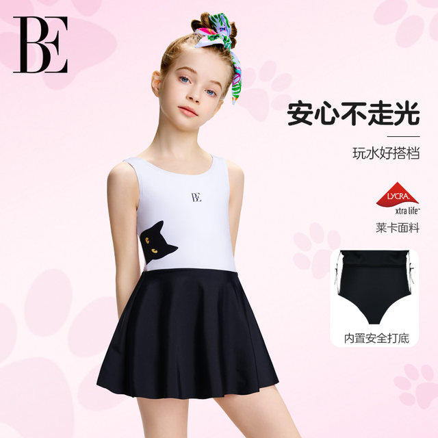BE van der An children's swimsuit girl little black cat cat cat series 2025 new one-piece dress style belly-covering and making you look slim