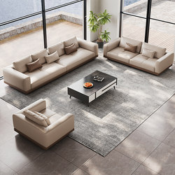 Office Sofa with a Light Luxury and High-End Feel, Business Genuine Leather Reception and Guest Lounge Set with Coffee Table, Three-Seater for Vip Meetings