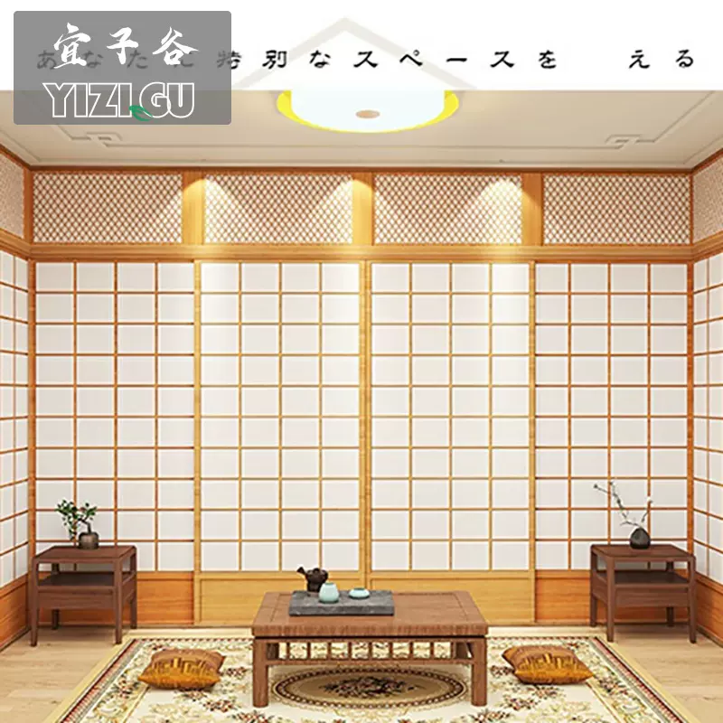 復古日式仿木門障子壁紙日本和風料理店包間裝飾壁紙櫻花