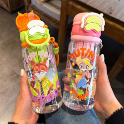 Zootopia Children's Water Cup for Boys and Girls, Summer Plastic Cup for Students, Cute and Anti-Fall Water Bottle for School Use