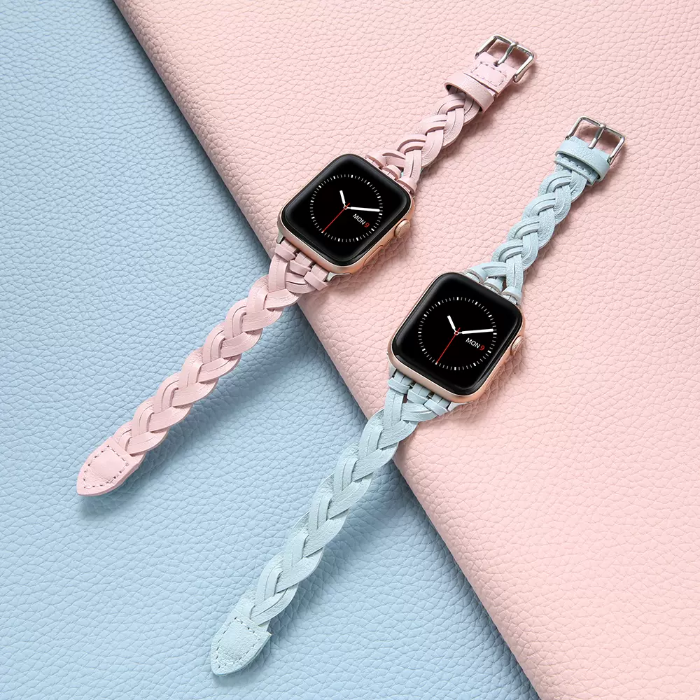 Ikekewatch适用iwatch6手表表带apple Watch Se 7真皮皮质手工编织创意苹果