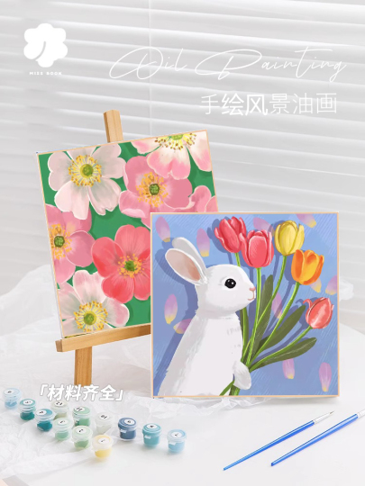 チューリップ油絵DIYキャンバス手描きフローラルアート - He taoyuan