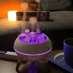 Voice-Controlled Humidifier for Bedroom, Household, Silent, Small, Dynamic Spray, Flame Jellyfish Aromatherapy Machine with Colorful Ambient Light