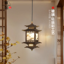 New Chinese-Style Song Dynasty Aesthetics Zen-Inspired Tea Room Restaurant Antique Architecture House Pavilion Entrance Light Hexagonal Pavilion Chandelier