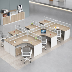 Chengdu Staff Office Desk and Chair Set, Simple Design for Four to Six People, Office Workstation with Curved Screen Partition, Cubicle, Finance Desk