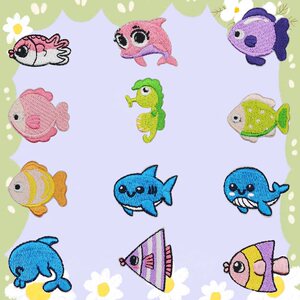 
Cute clothes patch patch self-adhesive sewing cartoon fish embroidery cloth patch down jacket pants ripped decorative pattern patch