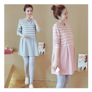 Pregnant women's set autumn mid -length net red loose large size dress top T -shirt Two -piece two -piece maternity dress