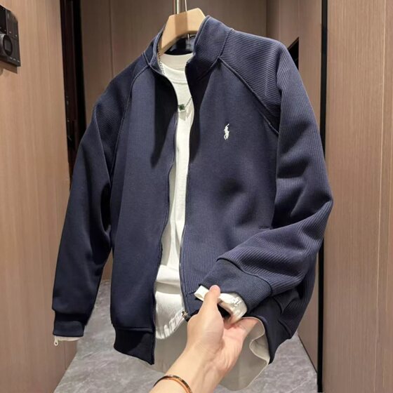 
Popular spring and autumn trendy brand knitted embroidered stand-collar jacket for men, light luxury, high-end fashion, loose and versatile tops and jackets