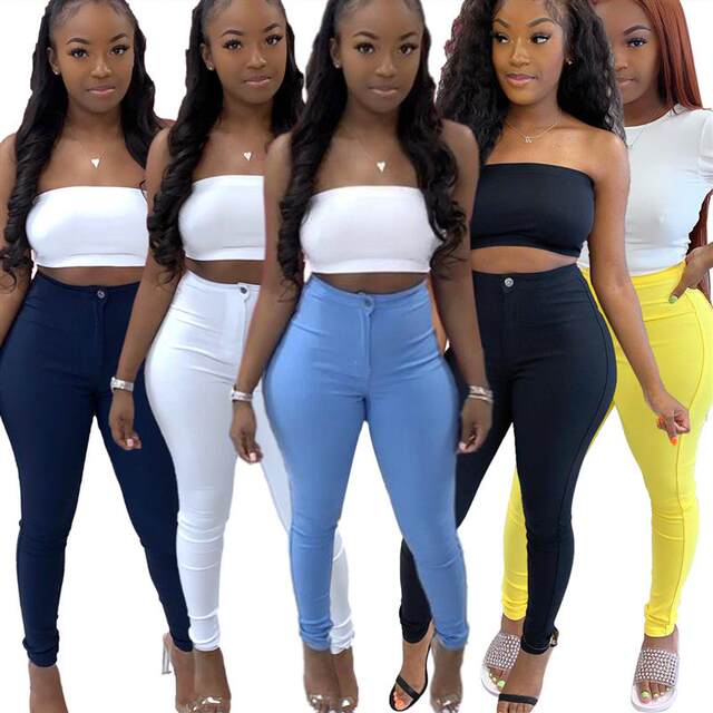 2664# new style small feet pants wish Amazon ebay cross-border European and American solid color tight stretch small feet pants for women
