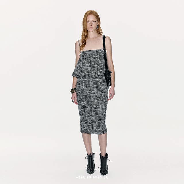 AtelierMissLu2025 spring and summer small fragrance style slim pencil elastic skirt short skirt