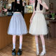 Mesh flower bud skirt for women in summer 2025 new high-waisted A-line sweet and gentle style puffy five-point mid-skirt